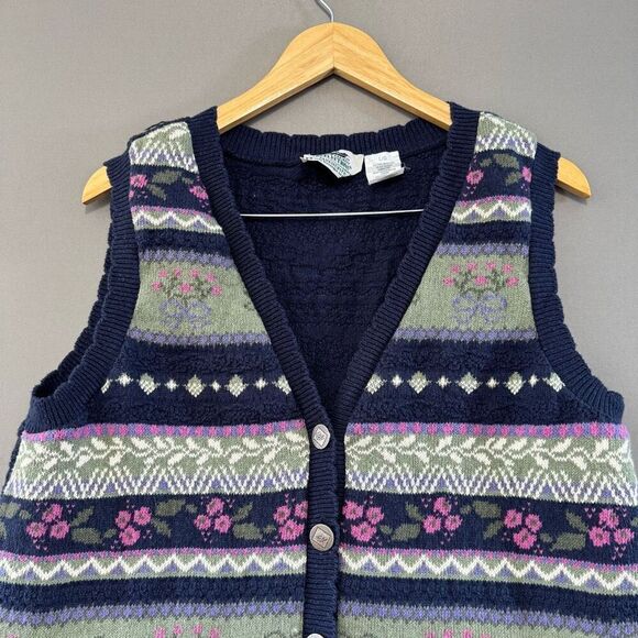 Northern Reflections Button Up Sweater Vest Vintage 90s Size Large Cotton Blend - Picture 3 of 11
